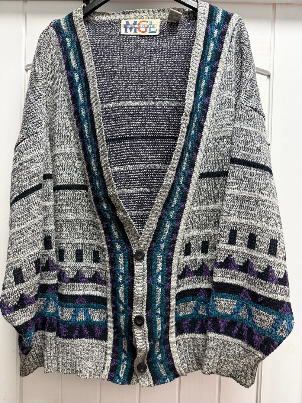 Vintage-Inspired Michael Gerald Ltd Patterned Button-Front Cardigan Sweater